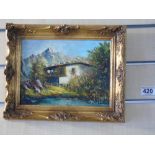 SIGNED 1975 SMALL OIL ON CANVASS IN ORNATE FRAME