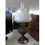 BRASS BASED OIL LAMP WITH GLASS SHADE