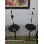 PAIR OF FRENCH METAL GARDEN TABLES & 2 X CANDLEHOLDERS