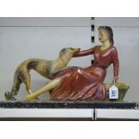 ART DECO PLASTER FIGURE OF A LADY & DOG