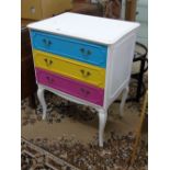 MULTI COLOURED PAINTED 3 DRAWER CHEST OF DRAWERS