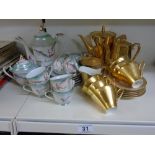 CROWN POTTERY ORIENTAL STYLE TEA SET + ROYAL WORCESTER GOLD LUSTRE TEA SET A/F