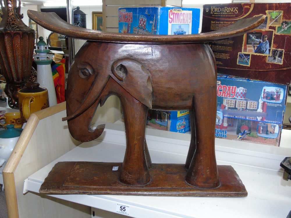 AN ASHANTI TRIBAL STOOL, BASE CARVED WITH AN ELEPHANT - Image 2 of 3