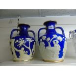 PAIR OF PORTLAND POTTERY TWIN HANDLES VASES WITH CLASSICAL SCENES 28 CMS HIGH