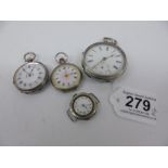 4 X HALL MARKED SILVER FOB WATCHES