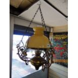 CEILING LIGHT (CONVERTED GAS LAMP) WITH GLASS SHADE & CHIMNEY