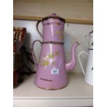 VINTAGE FRENCH PINK ENAMELLED COFFEE POT