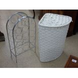 CHROME WINE RACK AND WHITE LAUNDRY BASKET