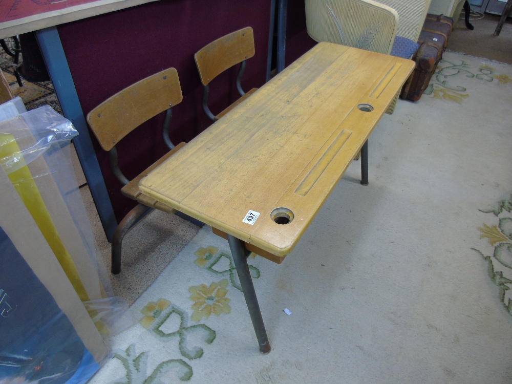 VINTAGE FRENCH CHILDS DOUBLE SEATED SCHOOL DESK