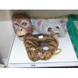 THREE ANIMAL FACE MASKS, POSSIBLY THEATRICAL ORIGIN