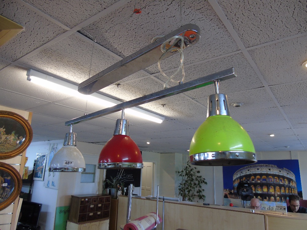 RETRO CEILING LIGHT IN CHROME WITH 3 COLOURED SHADES