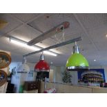 RETRO CEILING LIGHT IN CHROME WITH 3 COLOURED SHADES