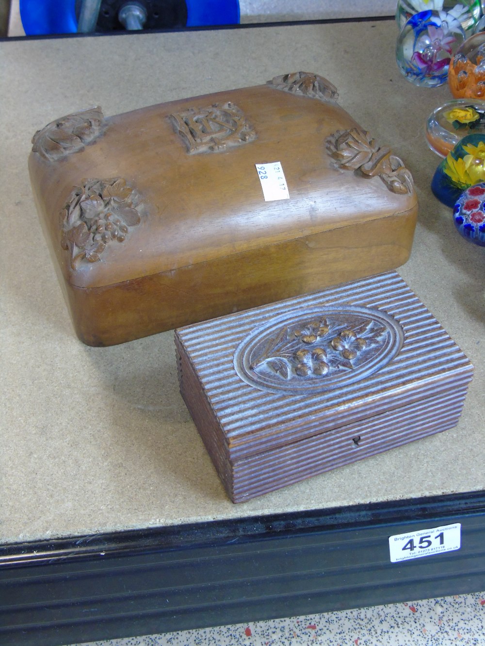 2 CARVED WOODEN JEWELLERY BOXES