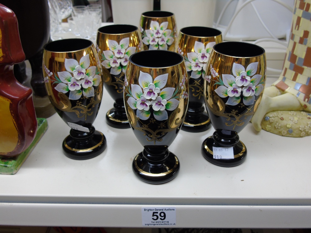SET OF 6 HAND DECORATED GLASS GOBLETS