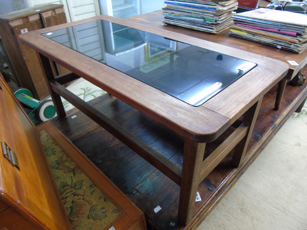 TEAK AND SMOKE GLASS COFFEE TABLE