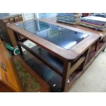 TEAK AND SMOKE GLASS COFFEE TABLE