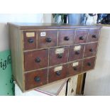 LATE 19TH CENTURY MAHOGANY & PINE BRITISH RAIL CABINET, 12 DRAWERS + 1 DUMMY DRAWER