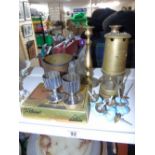 ASSORTED COPPER & PLATE INCLUDING HIP FLASK & CAND
