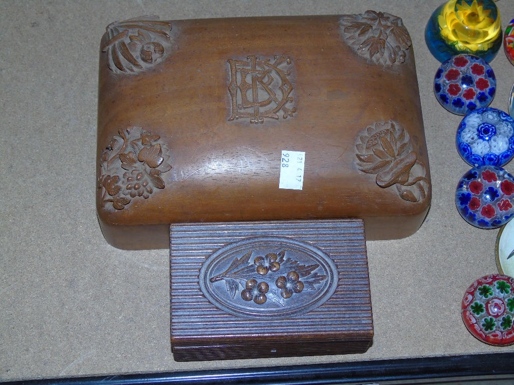 2 CARVED WOODEN JEWELLERY BOXES - Image 2 of 2