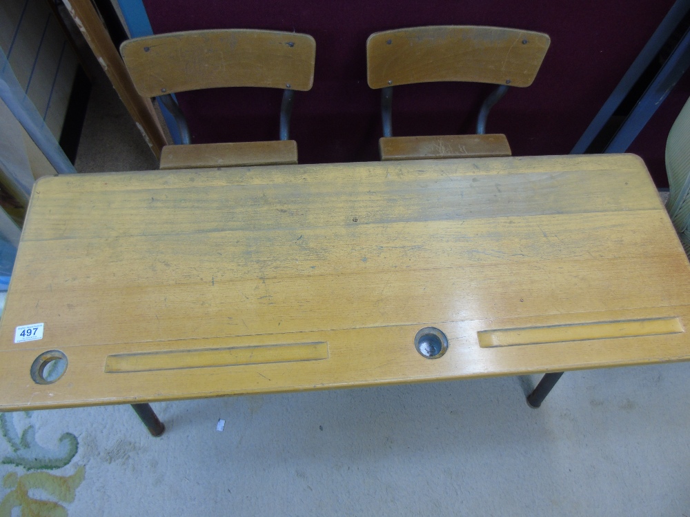 VINTAGE FRENCH CHILDS DOUBLE SEATED SCHOOL DESK - Image 3 of 3