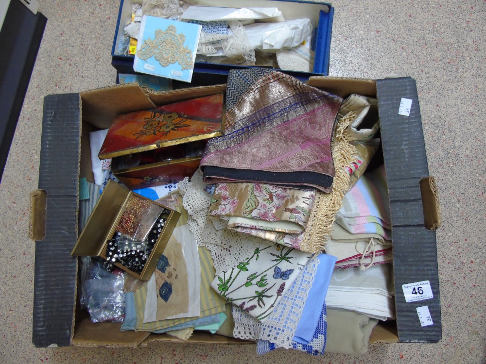 LARGE BOX OF CROCHET, BEADS, FABRIC & SEWING ACCESSORIES - Image 2 of 2