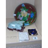STRATTON COMPACT, JADE WATER BUFFALO ON STAND & CLOISONNE BOWL