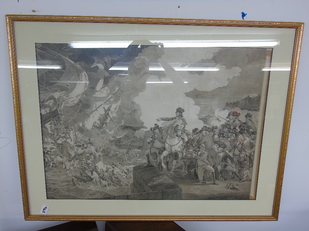 FRAMED & GLAZED ETCHING OF A NAVAL BATTLE