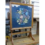 LATE VICTORIAN OAK TAPESTRY SCREEN/ADJUSTABLE TABLE
