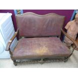 ANTIQUE ORIGINAL LEATHER ON TIMBER FRAME BENCH SEAT