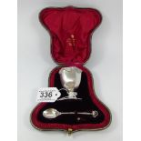 BOXED CHRISTENING SET, HALL MARKED SILVER CUP 54.65 GRAMS + 925 SILVER SPOON