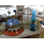 OIL LAMP & 3 GLASS SHADES
