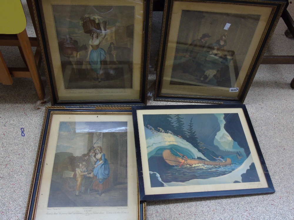 3 X CRIES OF LONDON FRAMED PRINTS PLUS A 1930S FRAMED PRINT