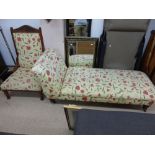 EARLY 20TH CENTURY FLORAL UPHOLSTERED CHAISE LOUNGE & MATCHING CHAIR