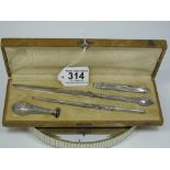 ANTIQUE FRENCH EMPIRE CIRCA 1850 SILVER BOXED WRITING SET, FRENCH BOAR MARK ON ALL