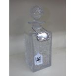 GLASS DECANTER WITH HALL MARKED SILVER WHISKY LABEL