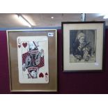 FRAMED QUEEN OF HEARTS PLUS A SIGNED ANTIQUE PRINT