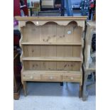 VINTAGE WALL HUNG PINE KITCHEN SHELVES OVER DRAWERS