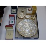 MOTHER OF PEARL ITEMS, GOLD EARRINGS & ASSORTED COSTUME JEWELLERY