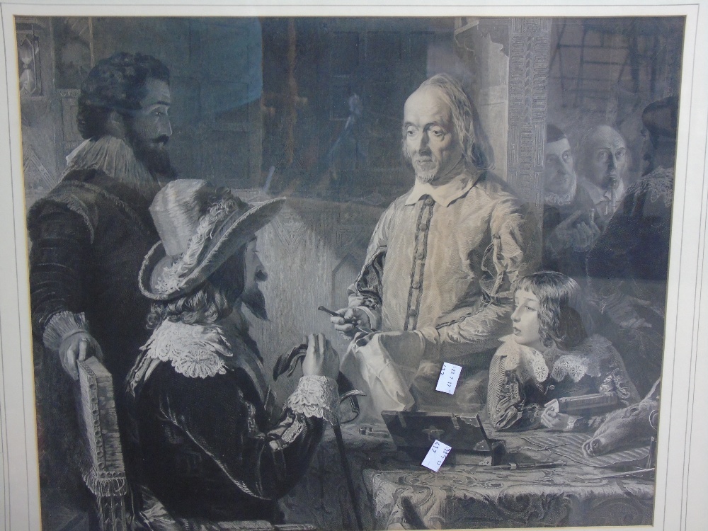 WILLIAM HARVEY DEMONSTARTING THE BLOOD CIRCULATION TO CHARLES I, ENGRAVING - Image 2 of 2