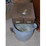 METAL 2 DRAWER FILING BOX & GALVANISED 2 HANDLED POT, POUTEA, PARIS