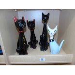 4 RETRO CAT FIGURINES INCLUDING BURLEIGH WARE