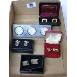 QUANTITY OF BOXED CUFF LINKS AND A DESK CLOCK