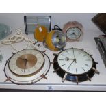 QUANTITY OF RETRO CLOCKS AND A TABLE LAMP