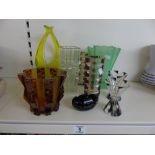 9 PIECES OF GLASS INCLUDING VASES AND ASHTRAYS