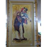 PAIR OF CLOWN OIL PAINTINGS BY A L VIVAS