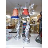 FIGURAL BASE LAMPS WITH TIFFANY STYLE SHADES