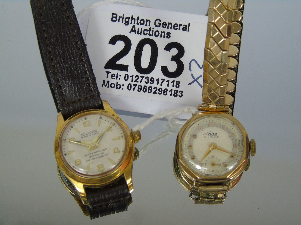 9 CT GOLD SWISS MADE AVIA WATCH + 1 OTHER