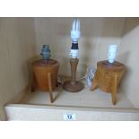 A PAIR OF WOODEN LAMP BASES PLUS 1 OTHER