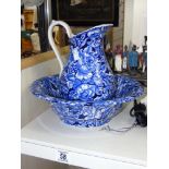 BLAKENEY BLUE AND WHITE PATTERNED CERAMIC JUG AND BOWL SET