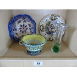 LOT OF ITALIAN CERAMICS INCLUDING CAPODIMONTE AND A GLASS VASE